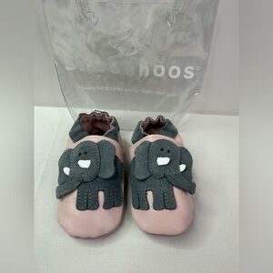 Shooshoo Pink and Gray Baby Walker Suede Leather Shoes Elephant Design